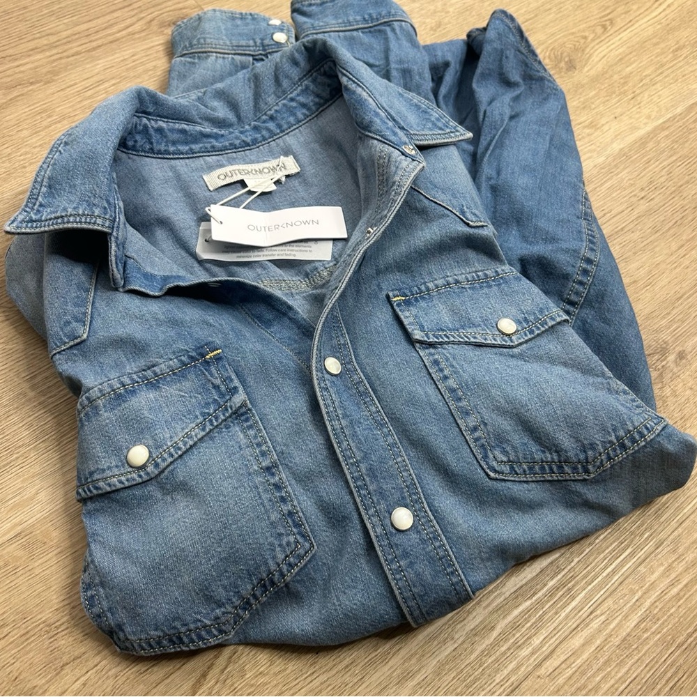 NWT Outerknown 100% Organic Cotton Denim Pearl Snap Button Down Long Shirt - Picture 4 of 16